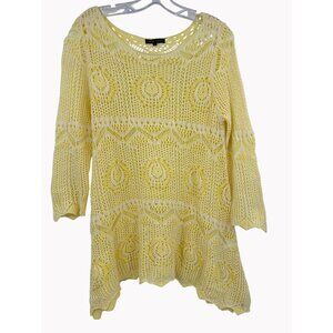 Jeanne Pierre Size M Yellow Open Knit Crochet Sweater Top Womens Pullover